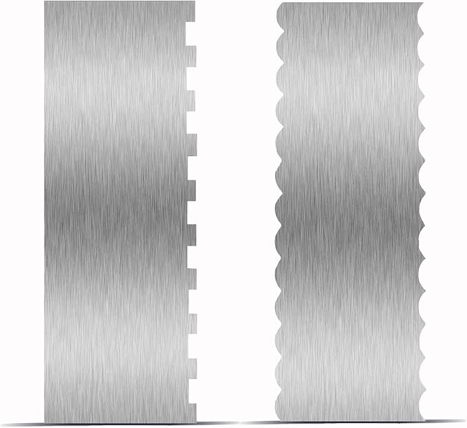 2 Piece 9 Inch Stainless Steel Cake Scraper, Cream Cake Scraper Sided Patterned Edge Stripe Edge Smoother Scraper Cake Smoother Frosting Scraper Cake Decorating Comb for Mousse Butter Cream