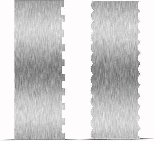 2 Piece 9 Inch Stainless Steel Cake Scraper, Cream Cake Scraper Sided Patterned Edge Stripe Edge Smoother Scraper Cake Smoother Frosting Scraper Cake Decorating Comb for Mousse Butter Cream
