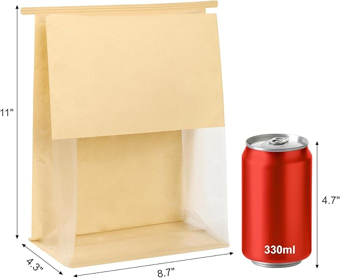 Ocmoiy 50 Pack Bread Bags for Homemade Breads, 8.7x4.3x11 Inches Resealable Tin Tie Tab Lock Large Bakery Packaging Bags with Window for Sourdough Bread, Bagels, Pastry