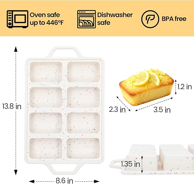 FUNBAKY Mini Loaf Pans with Metal Frame - Silicone Bread Loaf Pan 8-Cavity BPA Free Nonstick for Baking Banana Bread, Cakes, Brownies, Meatloaf 2 Pack