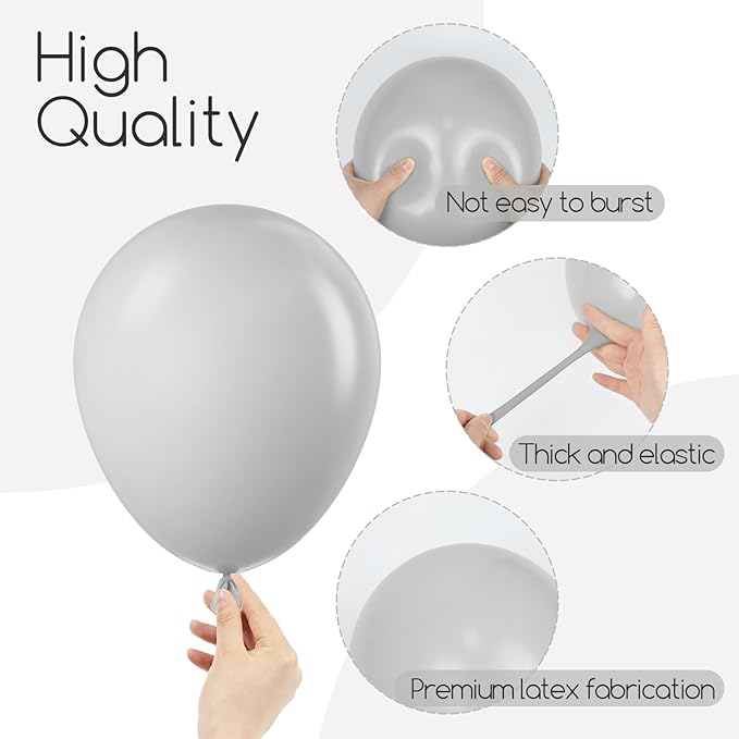 120pcs Gray Balloons, 18 12 10 5 inch Grey Balloons Different Sizes Gray Balloon Arch Kit for Birthday Baby Shower Wedding Anniversary Party Decorations