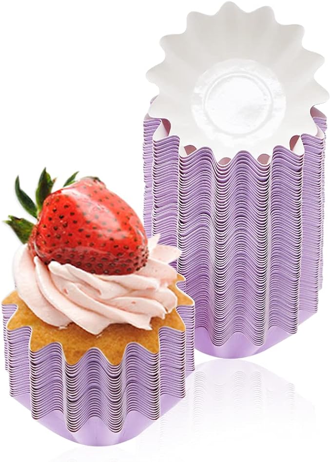 100 PCS Baking Cups Cupcake Liner Flared Brioche Muffin Wrappers (Purple) | Standard Greaseproof Coated Paper Cup for Wedding Birthday Holiday Party or Baby Shower