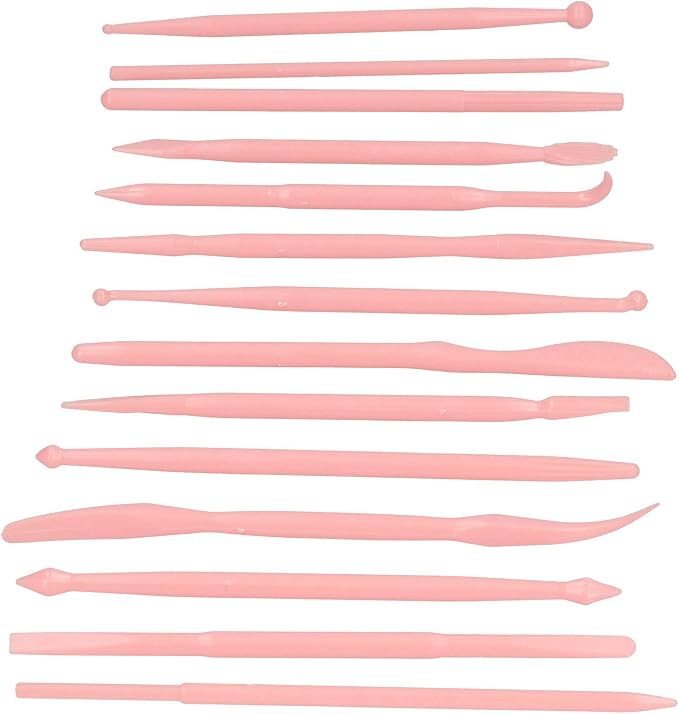 Fdit Clay Modeling Tools, 14 Pcs Double Ended PP Plastic Sculpting Kit for Cake Fondant Chocolate DIY Children Craft Educational Toys for School Home (Pink)