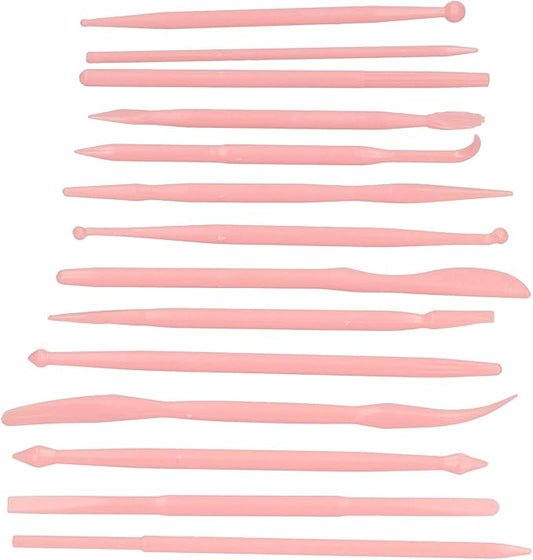 Fdit Clay Modeling Tools, 14 Pcs Double Ended PP Plastic Sculpting Kit for Cake Fondant Chocolate DIY Children Craft Educational Toys for School Home (Pink)