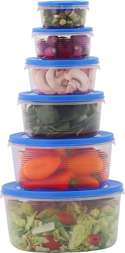 MILTON Mixing Bowl Set with Lids; Kitchen Food Storage Containers, Plastic Airtight Nesting Stackable Meal Prep, 6 Bowls & 6 Covers; No Spill Leakproof Lightweight - for Baking, Salad, Picnic (Blue)