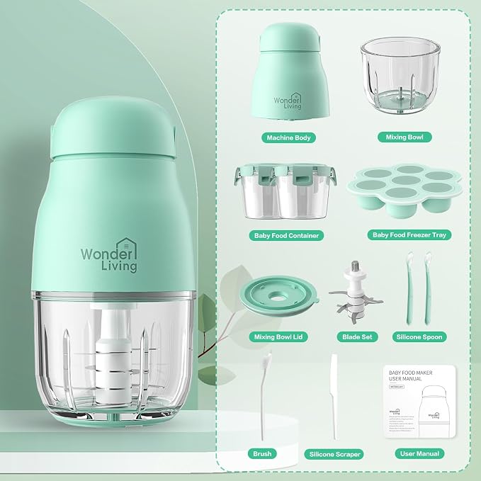 Baby Food Maker with Glass Cups & Freezer Tray, Compact Baby Processor for Smoothies, Hands-Free One-Touch, 230W Motor