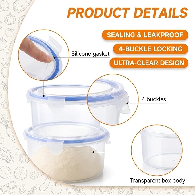 2Pack Dough Proofing Box,Stackable Sourdough Pizza Proofing Container with Airtight Lid,Large Capacity Bread Proofing,Round Dough Proofing Bucket for Family Size Dough Box(Clear)