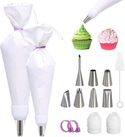 Reusable cotton Piping Bags and Tips Set, for Cupcakes/Cookies Decorating