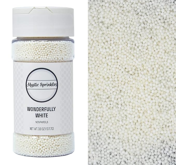 Mystic Sprinkles Solid Color Nonpareils 3.8oz Bottle (Wonderfully White)