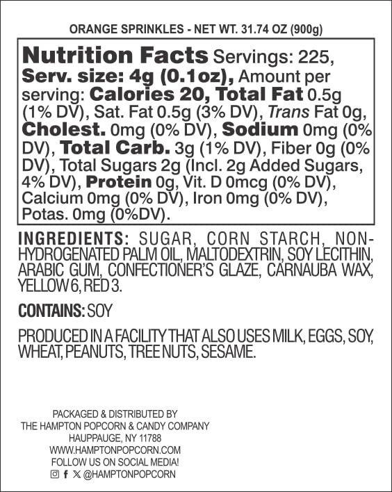 Orange Sprinkles Jimmies 1.98 Pounds Container, Sprinkles For Cake Decorating, Cake Sprinkles, Sprinkles For Baking, Ice Cream & More, The Hampton Candy Company