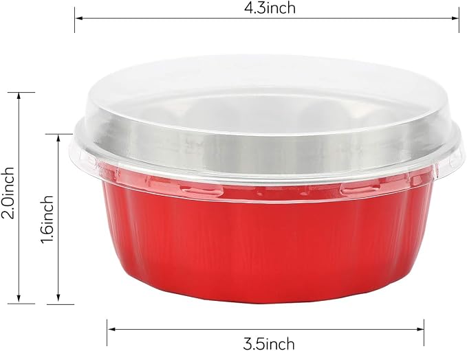 Beasea 8oz Disposable Ramekins, 100 Pack Aluminum Foil Cups with Lids, Baking Ramekin Cup Souffle Cup Muffin Cupcake Baking Cup Mini Pudding Cups for Party Wedding Birthday - Red