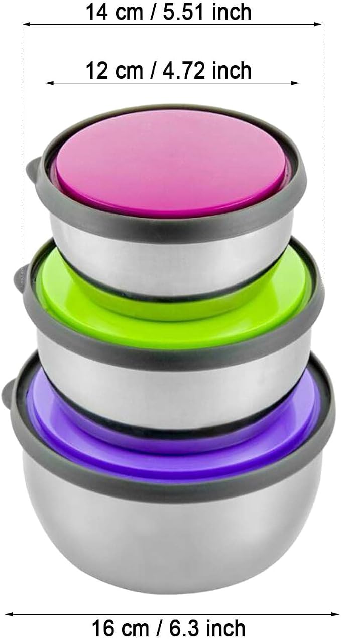 Mixing Bowls with Lids Set Prep Bowls - Mixing Bowls Nesting Plastic Meal Prep Bowl Set with Lids- Stainless Steel Bowls Food Containers Home Kitchen Preservation Box Keep Fresh (Silver, One Size)