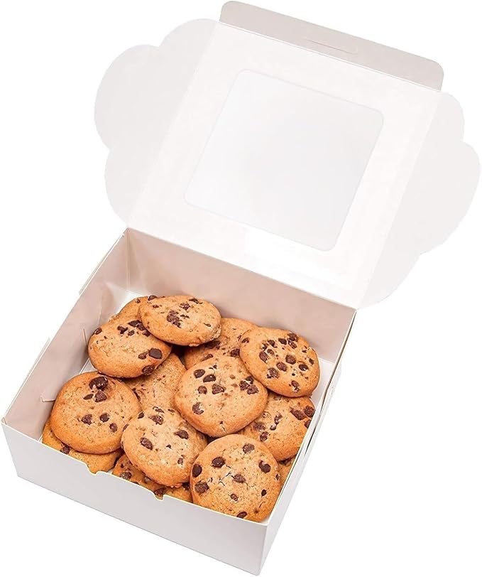 Juvale Bakery Boxes with Window - 6 x 6 x 2.5 in, White, 50 Count - Bulk Pastry & Dessert Boxes To Go & Treat Containers for Cupcakes, Cookies & Pastries