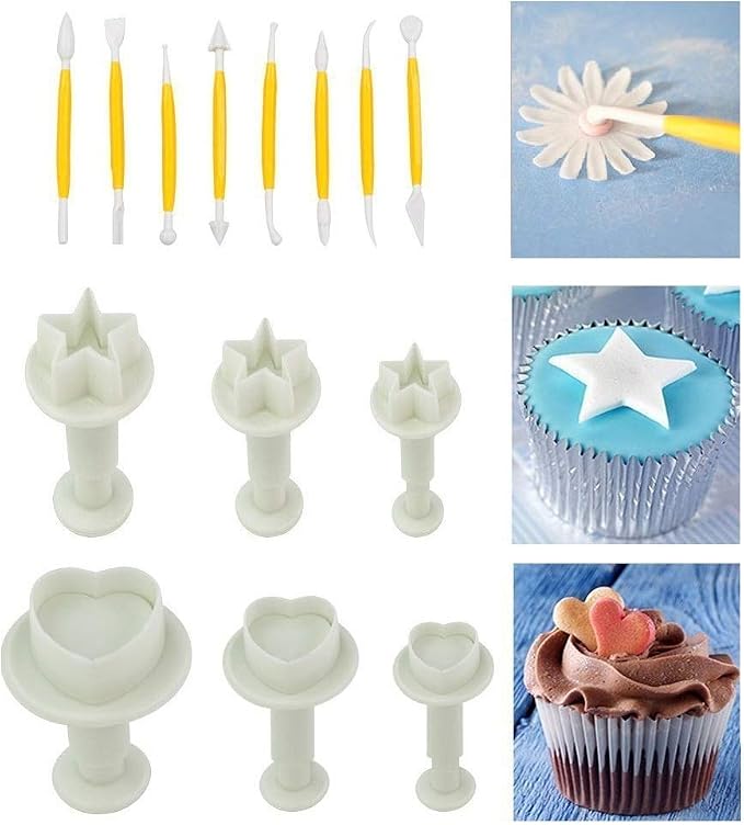Fondant Cutters Molds Cake Decorating Tool,Icing Smoother,Cake Cookie Plunger Cutters Mold Sugarcraft Gumpaste craft Flower Leaf Butterfly Heart Shape Decorating Mold DIY Embosser Moulds