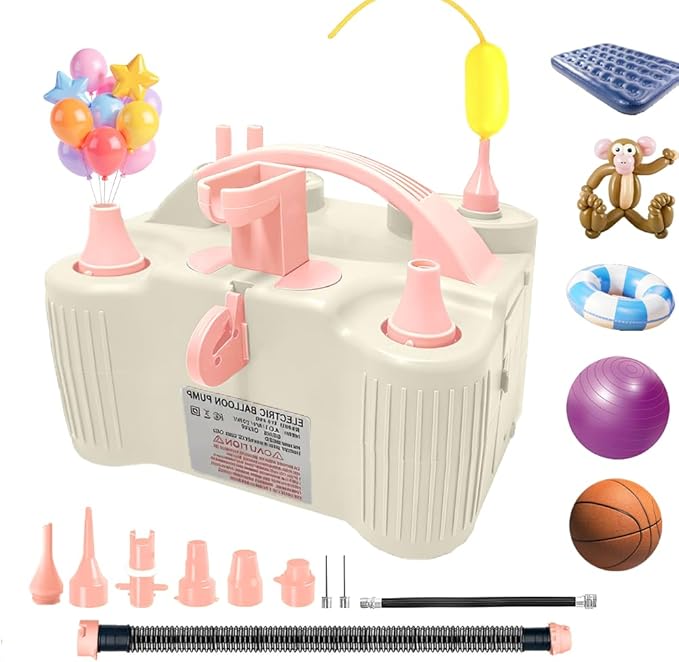 4-in-1 Electric Balloon Pump for All Balloons, Inflatables, and Sports Balls, Portable High Power Triple Inflating Ports for Latex Foil 260q Mylar Balloon