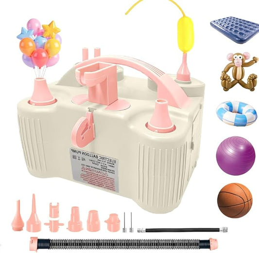 4-in-1 Electric Balloon Pump for All Balloons, Inflatables, and Sports Balls, Portable High Power Triple Inflating Ports for Latex Foil 260q Mylar Balloon