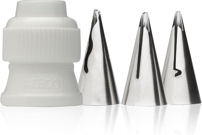 Ateco - 4 Piece Ruffle Decorating Tube Set, Includes Stainless Steel Tips: 030, 040, 070 & One Standard Coupler