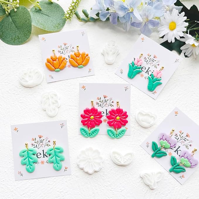 Spring Flower Polymer Clay Cutters Set - 12pcs Tulip, Daisy, Hibiscus, Cherry Blossom, Peony Shapes for DIY Earring Jewelry Making, Soft Clay Crafts, Scrapbooking & Gift Toppers