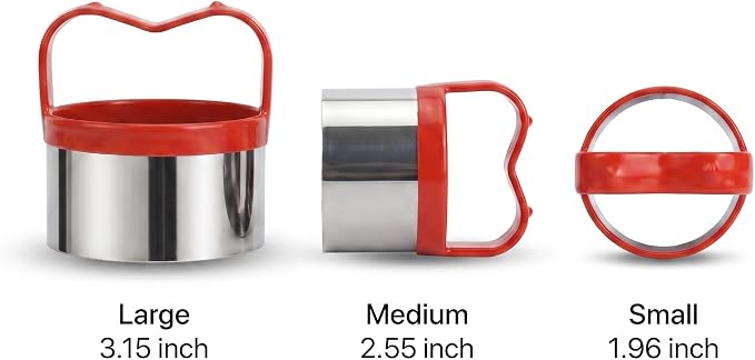 3Pcs Round Cookie Cutters with Handle, Circle Biscuit Cutter for Baking, Dough Cutter, Metal Cookie Cutters, Coated and Soft PVC for Protection