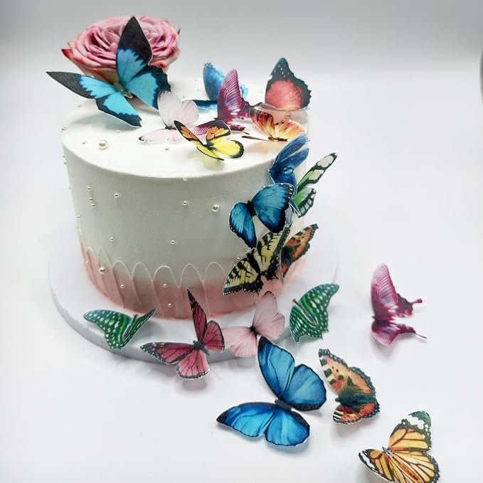 Wafer Butterflies Cake Cupcake Topper Decorating 20x - Edible Paper Cake Decoration for Birthday, Wedding, and Party Desserts