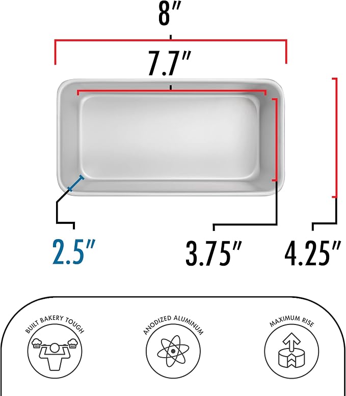 Fat Daddio's BP-5642 Anodized Aluminum Bread Loaf Pan, 7.75 x 3.75 x 2.5 inch