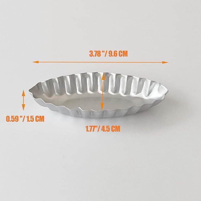 Tiny Tart Pan Boat Shape, 10PCS Egg Tart Mold Fluted Edge, Wave Flower Aluminum Baking Tool, Reusable Dessert Tray for Small Tartlets, Quiches