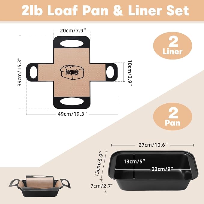 Loaf Pan with Liners Set: 2-Pack Nonstick 9 x 5 Inch Bread Pan and Loaf Liners for Homemade Oven Baking - Rectangular Baking Tray for Kitchen Home Baker Make Sourdough Banana Sandwich Bread(Black)