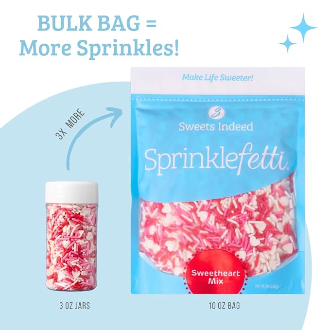 Sweets Indeed Valentines Day Sprinkles with Hearts | Bulk Jimmies Mix | Red White Pink Sprinkle Mix for Baking & Decorating | 10 ounces