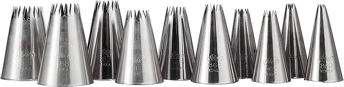 HIC Kitchen Ateco 870 - 10 Piece French Star Tube Set, Stainless Steel Pastry Tips, Sizes 0 - 9