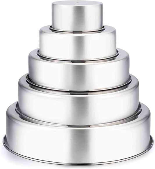 TeamFar Cake Pan, 4’’ - 6’’ - 8’’ - 9½’’ - 11’’, Stainless Steel Round Baking Tier Smash Cake Pans Set, Healthy & Heavy Duty, Mirror Finish & Dishwasher Safe - Set of 5