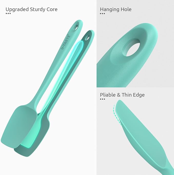 U-Taste Silicone Spoon Spatula Set, 600ºF High Heat Resistant Food Grade Flexible Rubber Scraper, Cooking Mixing Baking Kitchen Utensils Set of 3 (Aqua Sky)