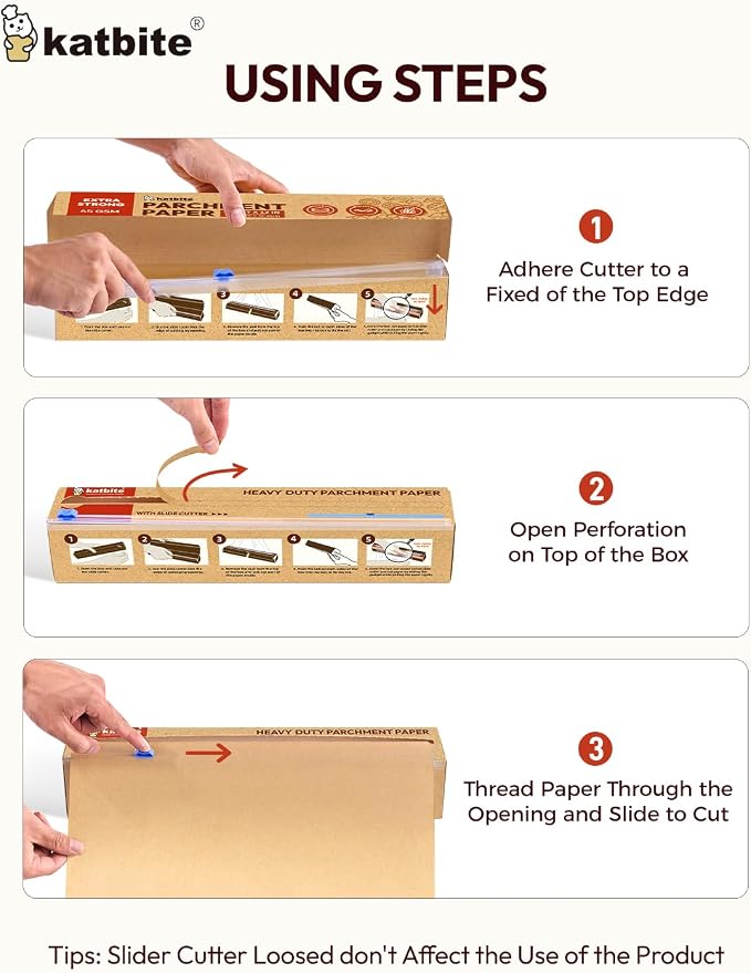 Unbleached Parchment Paper Roll for Baking 12in x 262ft, 260 Sq.Ft, Heavy Duty & Non-stick Baking Paper with Slide Cutter, Brown Parchment Paper for Cooking, Air Fryer, Steaming, Bread