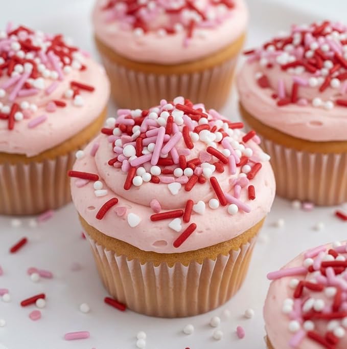 Manvscakes, Valentine Sprinkles for Baking, Edible Heart Decorations, Natural Colors, Pink and Red, No Artificial Dyes, Nut and Gluten Free, 3oz
