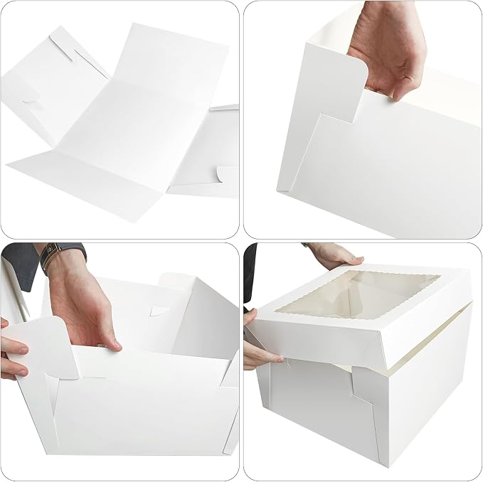 Septo Cake Boxes,12x12x8 Inches 10pc White Bakery Boxes Cake Boxes with Window Cake Container Large Square Baking Boxes