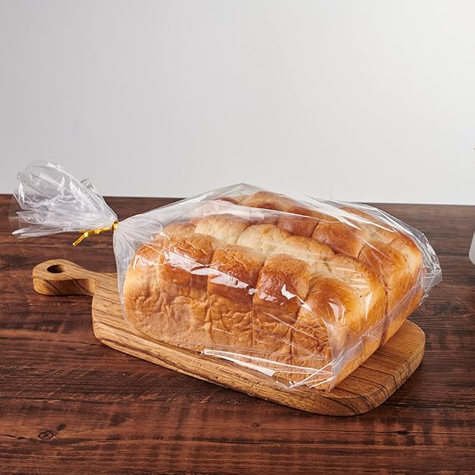 Plastic Bread Bags With Ties, 50 Pcs Printed Loaf Bags for Homemade Bread, Sourdough and Bakery Food - 8x18 Inch with 4" Side Gusset