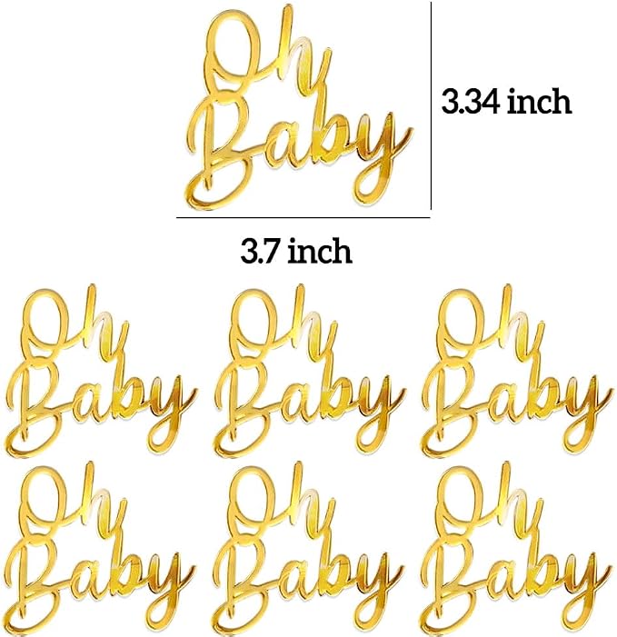 Oh Baby Cake Topper, 10pcs Acrylic Cake Toppers Oh Baby Sign Cupcake Toppers Cake Decorating Supplies Kit Cupcake Topper Mirror Gold Birthday Decorations for Boys Girls Birthday Party Supplies