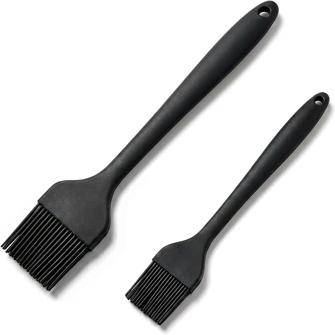 2 Pack Silicone Basting Brushes - Heat Resistant Pastry Brushes for Cooking BBQ Grill Baking Roasting, Oil Butter Sauce Marinade Egg Wash, One-Piece Design Dishwasher Safe Non-Slip, Large & Small