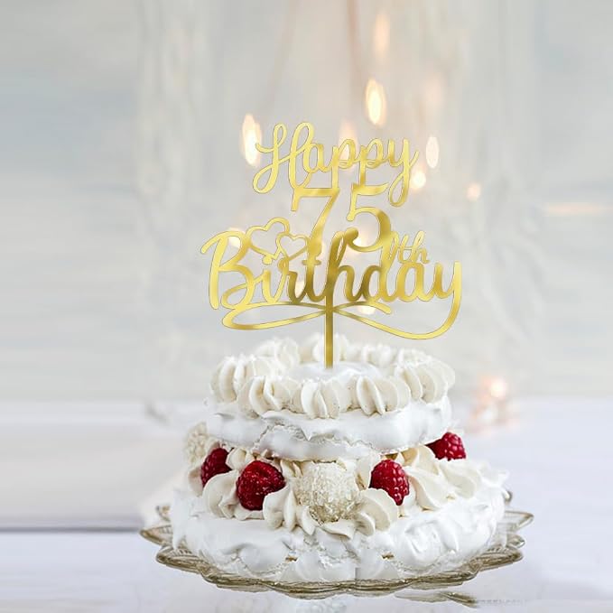 Sleyberoy Acrylic Happy 75th Birthday Cake Topper- Hello 75,Cheers to 75 Years,75th Anniversary/Birthday Party、 men and women Happy seventy five Birthday Selected cake decoration(75th)