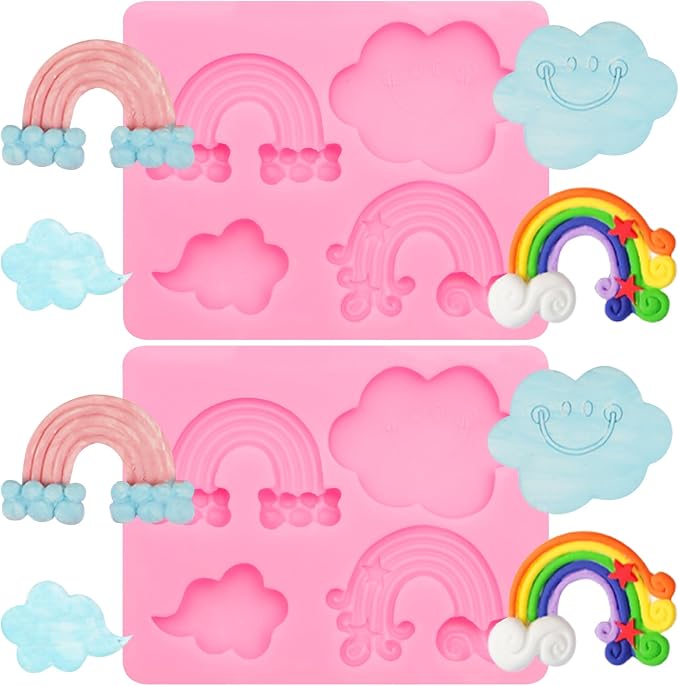 Rainbow Cloud Silicone Fondant Molds 2 Pcs for Chocolate Cake Decoration Candy Cupcake Topper Cake Polymer Clay Crafts Epoxy Resin