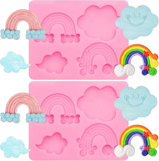 Rainbow Cloud Silicone Fondant Molds 2 Pcs for Chocolate Cake Decoration Candy Cupcake Topper Cake Polymer Clay Crafts Epoxy Resin