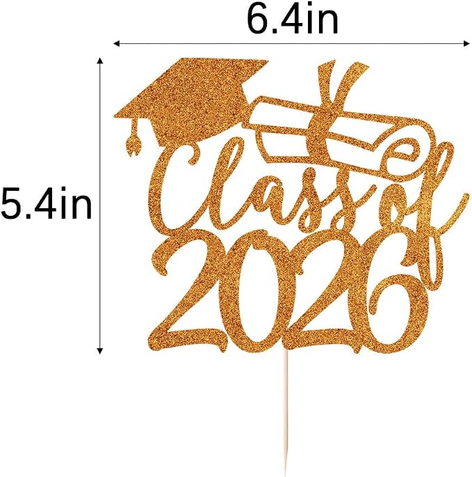 Gold Class of 2026 Congrats Grad Cake Topper Glitter Graduation Party Supplies - High School College Graduates -College Graduate Cake Topper Decorations (Class of 2026 orange)