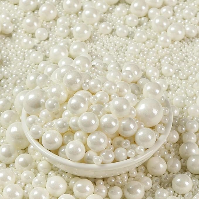 White Pearl Sugar Sprinkles Bulk 450g/16oz & Mix Size 2mm 3mm 5mm 7mm 8mm 14mm Edible Pearls Candy for Cake Decorating & Cookies Waffles Baking & Wedding Cupcakes