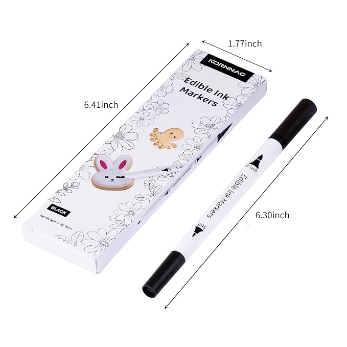 KORNNAC 4 pcs Black Edible Marker Pen Set | Fine Tip for Food Coloring, Frosting & Icing | 4 Pack of Black Food Safe Drawing & Paint Pens | paint pen