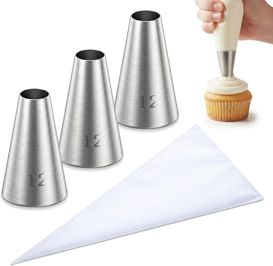 Piping Bags and Tips, 3 Pcs #12 Stainless Steel Icing Tips with 10 Bags Cupcake Piping Kit Frosting Bags and Tips for Macarons Cupcakes Cookie Pastrys Dough