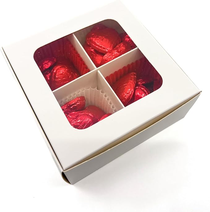 Treat Boxes - 20 ct 4.5 x 4.5 x 2 in Bakery Boxes with Windows and Dividers for Candy, Cookies, Cupcakes, or Bakery Desserts - Chocolate, Treats, and Baked Goods Packaging for Gifting