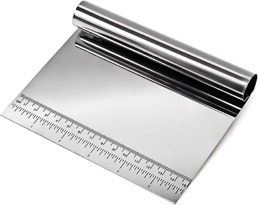 Dough Pastry Scraper Stainless Steel Bench Scraper with Measuring Scale Multipurpose for Butter, Cake, Onion, Vegetable, Pizza Cutter - Pastry Bread Separator