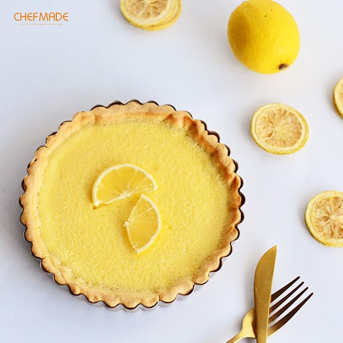 CHEFMADE Tart Pan, 7-Inch with Removable Loose Bottom Non-Stick Round Quiche Bakeware for Oven and Instant Pot Baking (Champagne Gold)