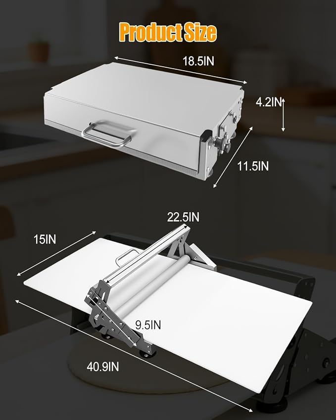 Folding Dough Sheeter 40.9" x15.5" for Bread Pizza Pie Crust Pastry, Manual Dough Machine, Stainless Steel Dough Roller, Adjustable Thickness | Manual Dough Machine, Adjustable Thickness, Stainless Steel