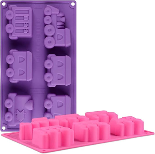 FantasyDay 1 Pack Cartoon Train Silicone Muffin Mold & Cupcake Baking Pan for Birthday Theme Party, Muffin Cups, Ice Cube, Soap, Wafer, Cake, Tart, Pie, Flan, Dough, Donut