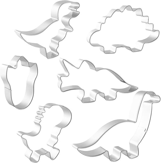 JOB JOL Dinosaur Cookie Cutters 6 PCS, T-Rex, Brontosaurus, Dino Footprint, for Kids Birthday Party